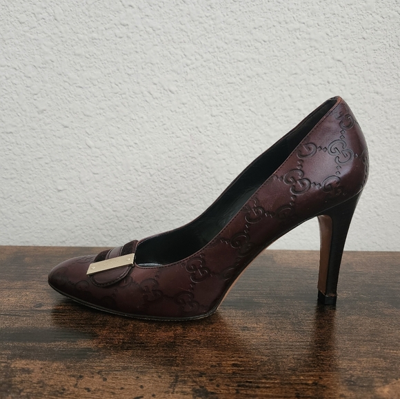 Gucci Brown Leather GG Logo Pumps 36.5C - Picture 1 of 15